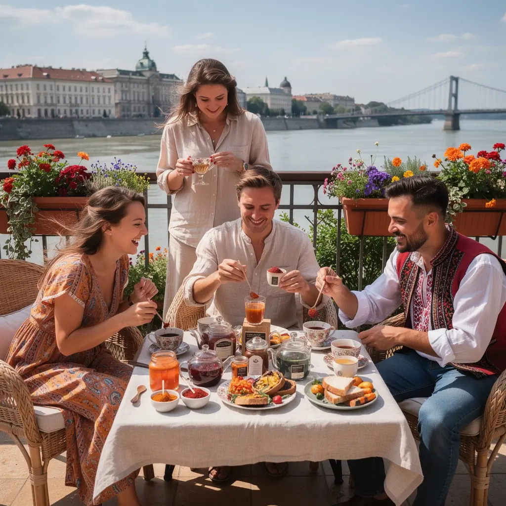 Színes teáscsésze, paprika és zöldségek díszítésével.
