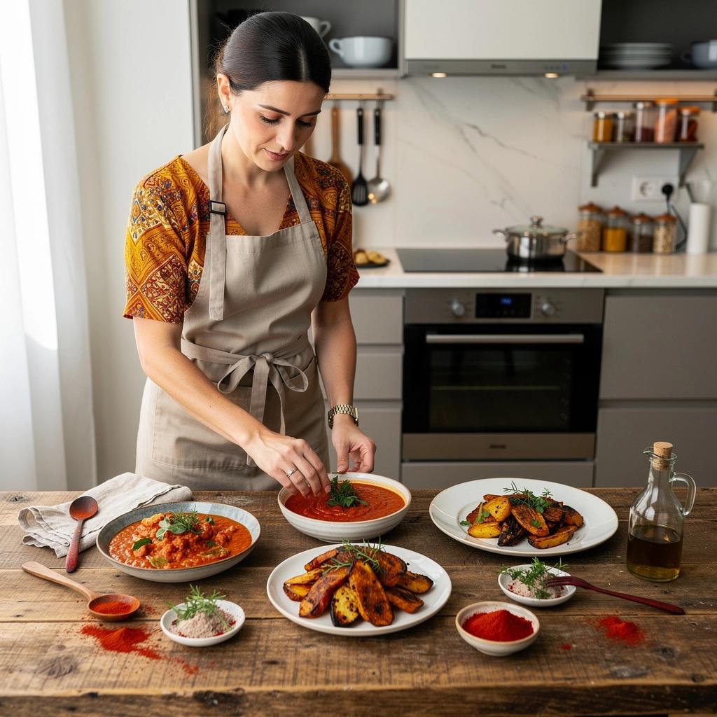 Paprikás tea tálalása, zöldségekkel és fűszerekkel gazdagítva, ínycsiklandó látvány.